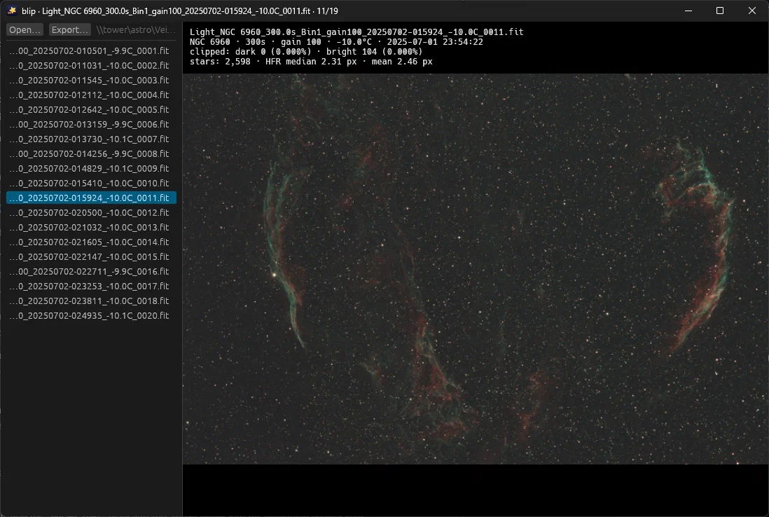 blip on Windows showing a frame of the Veil Nebula